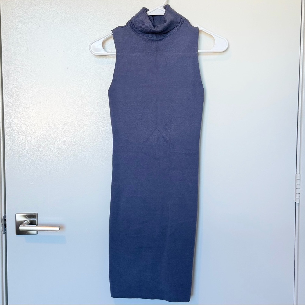 Active USA Sleeveless Turtleneck Midi Dress in Navy Blue